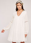 Lace Detail Smock Dress, Cream, large