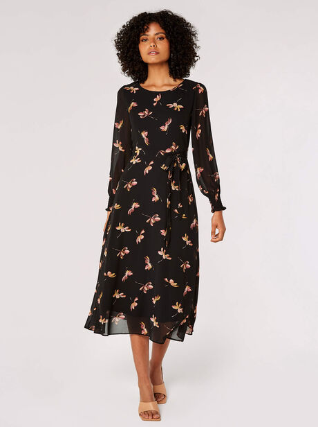 Painterly Floral Midi Dress