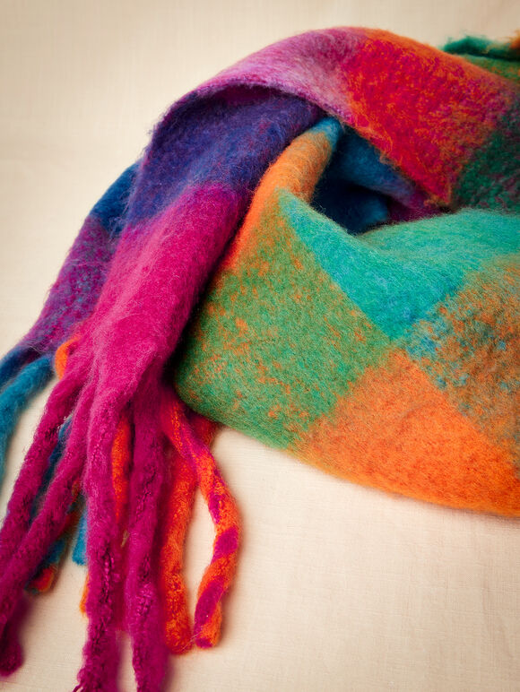 Colour Block Check Square Scarf, Blue, large