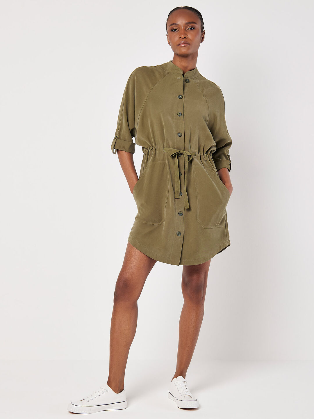 Drawstring Shirt Mini Dress