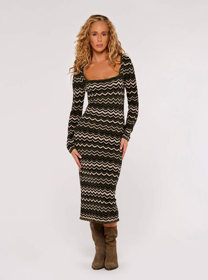 Chevron Knit Bodycon Midi Dress
