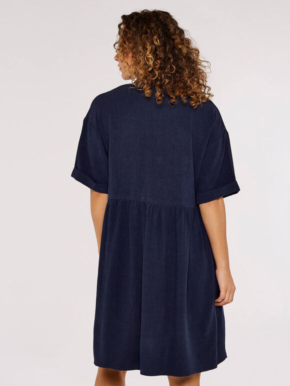 Babydoll Shirt Mini Dress, Navy, large
