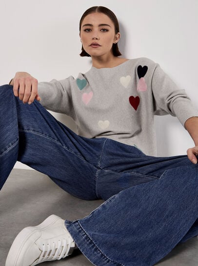 Applique Heart Batwing Jumper