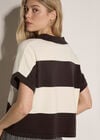 Boxy Cropped Stripe Knit T-Shirt, Grey, large
