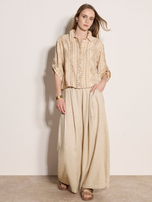 Geometric Shimmer Embroidered Shirt, Stone, large