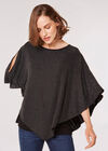 Asymmetric Sparkle Cape Top, Black, large