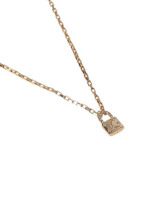 Moon Padlock Ditsy Necklace, Yellow, large