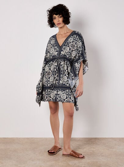 Scarf Print Kimono Mini Dress