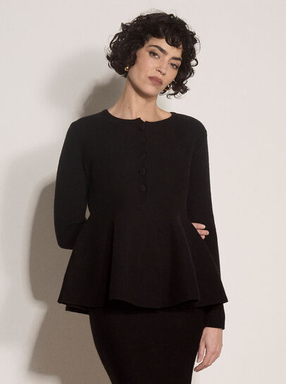 Peplum Hem Rbbed Knit Cardigan