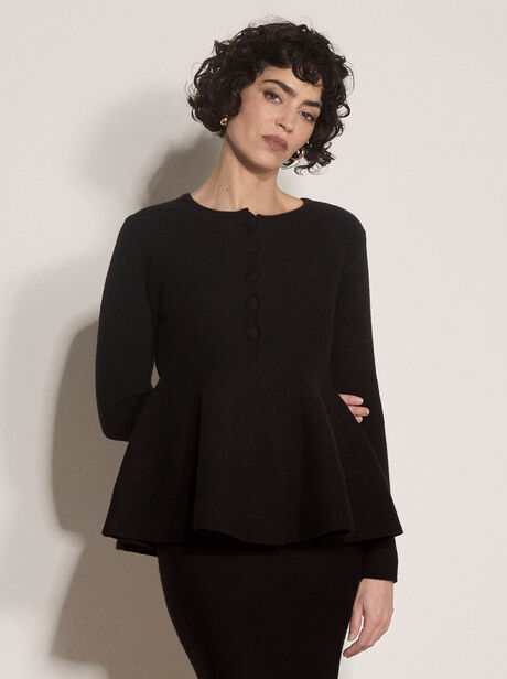 Peplum Hem Rbbed Knit Cardigan