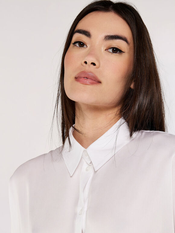 Tencel Oversized Shirt Dress, White, large