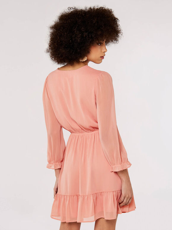 Crinkle Chiffon Wrap Mini Dress, Pink, large