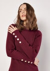 Ribbed Knit Gold Button Midi Dress, Burgundy, large