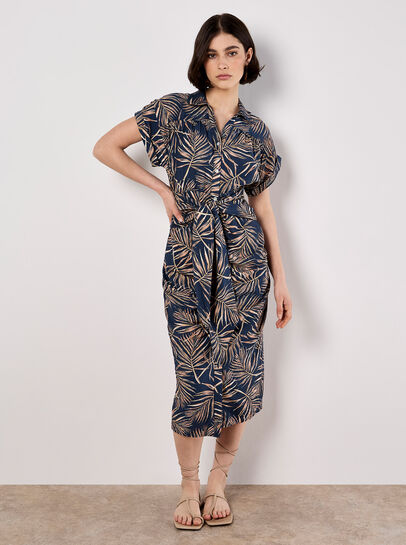 Palm Leaf Shirt Midi Dress