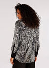 Sequin Button Down Shirt, Light Grey / Silver, large