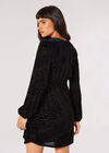 Animal Velvet Burnout Mini Dress, Black, large