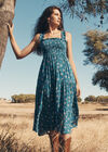 Orchid Print Smocked Midi Dress, Blue, large