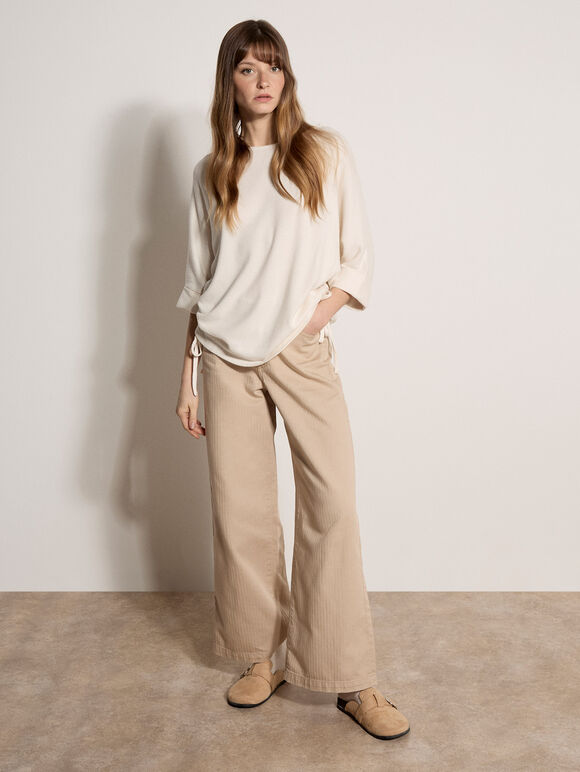 Soft Touch Drawstring Batwing Top, Cream, large