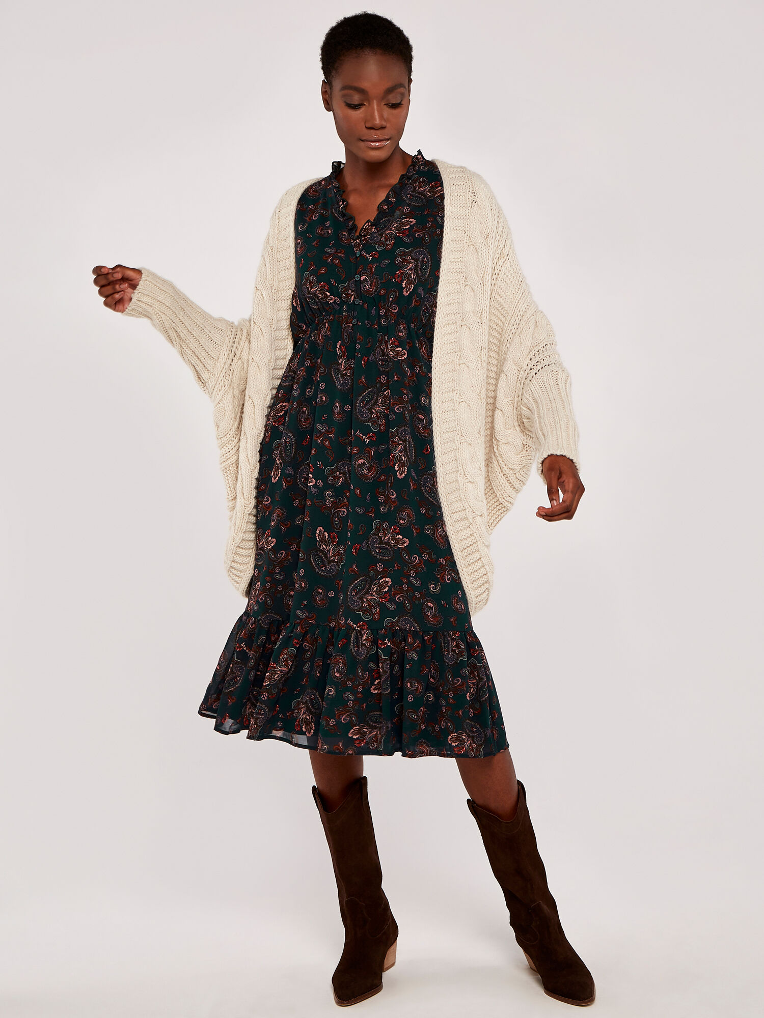 Long sleeve ruffle midi dress 2025