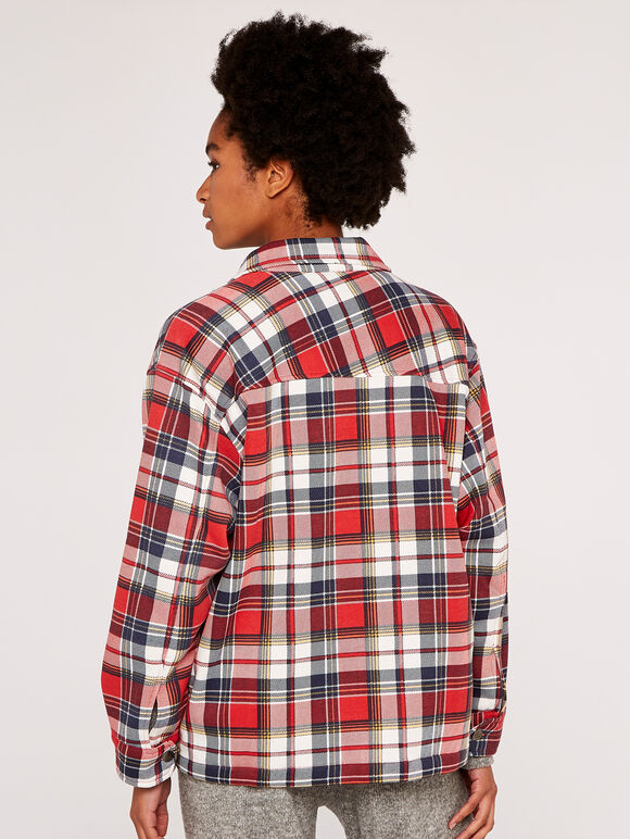 Check Button Down Shacket, Red, large