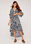 Zebra Print Dip Hem Dress, Navy, large