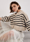 Stripe Crop Drop Shoulder Jumper, Stone, large