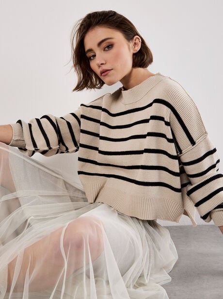 Stripe Crop Drop Shoulder Jumper