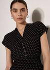 Geo Print Ruffle Mini Dress, Black, large