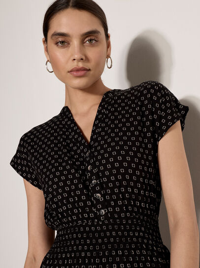 Geo Print Ruffle Mini Dress