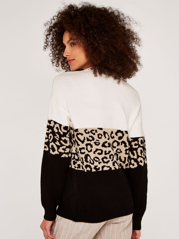 Animal-Color-Block-Pullover, Creme, groß