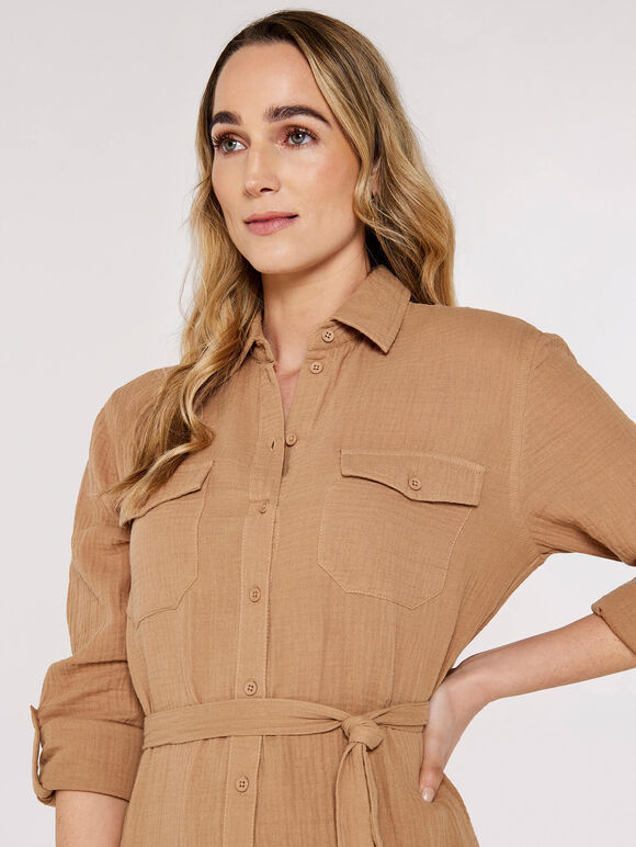 Cotton Shirt Mini Dress Apricot Clothing