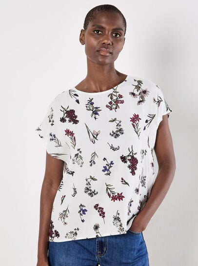 Botanical Floral Print Woven T-Shirt