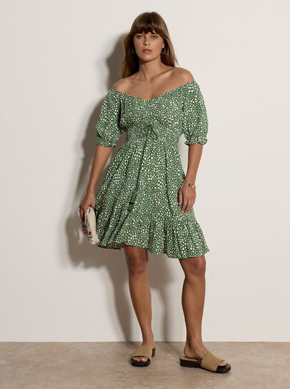 Irregular Spot Bardot Mini Dress