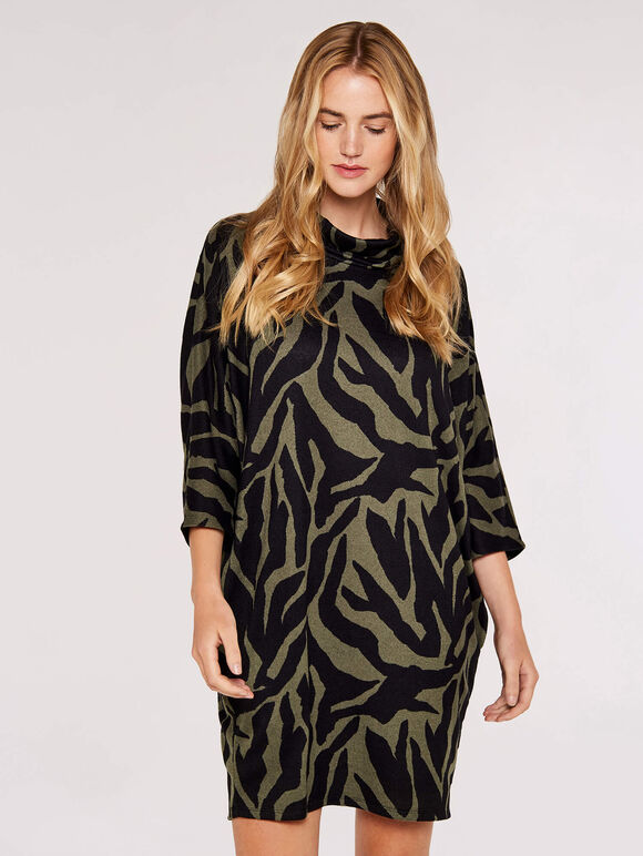 Animal Print Cocoon Dress, Khaki, large