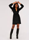 Glitter Velvet Wrap Mini Dress, Black, large