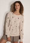 Pointelle Knit Floral Embroidered Jumper, Stone, large