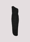 One Shoulder Ruched Maxi Dress, Black, large