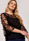 Lace Applique Mesh Top, Black, large