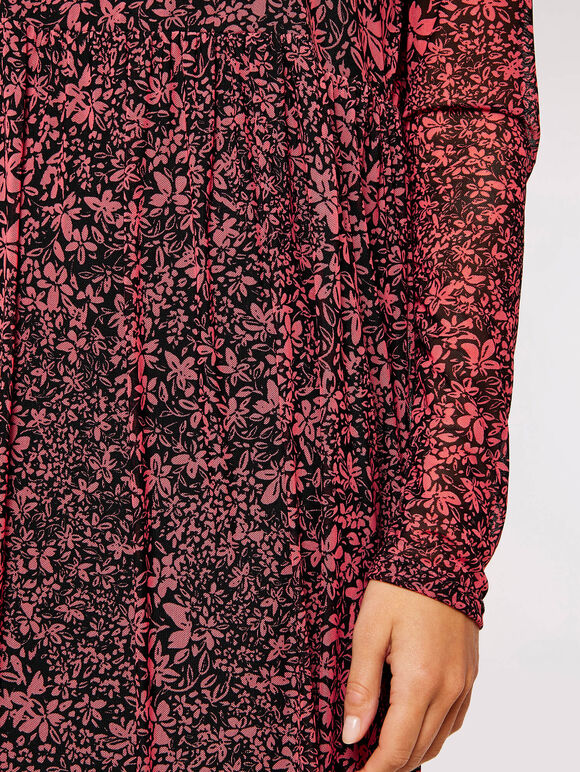 Floral Print Midi Dress, Coral, large