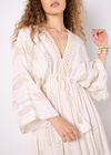Gold Shimmer Paisley Midi Dress, Cream, large