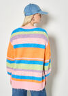 Colourful Stripe Fluffy Knit Cardigan, Pink, large