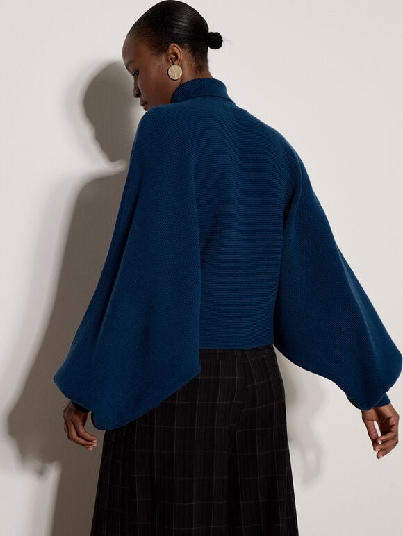 Ribbed Knit Batwing Cape Jumper, Cobalt/Royal Blue, large