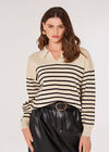 Open Collar Stripe Knit Jumper, Stone, large