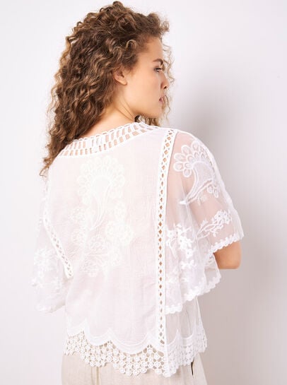 Embroidered Cotton Mesh Top