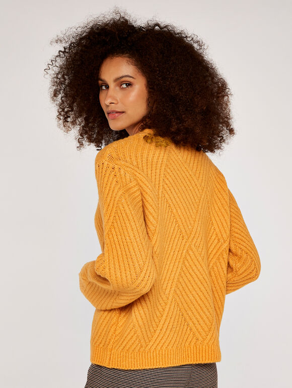 Diamond Knit Jumper, Mustard, large