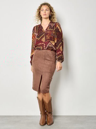 Patchwork Print Ruffle Blouse