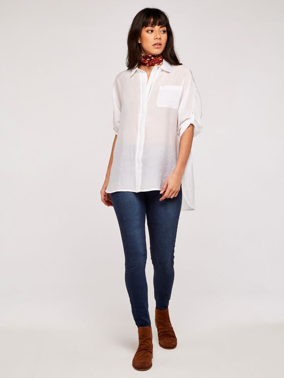 Roll Sleeve Shirt, White, large