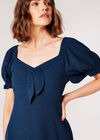 Tie Detail Milkmaid Midaxi Dress, Navy, large