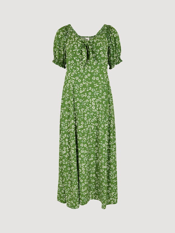 Sarasa Robe mi-longue à nœud floral, Vert, L