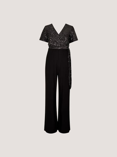 Chevron Sequin Wide Leg Jumpsuit
